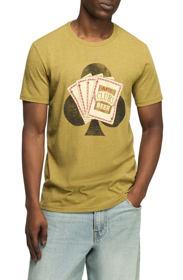 ラッキーブランド メンズ トップス Tシャツ コットン グラフィック Lucky Brand Ace of Clubs Beer Cotton Blend Graphic TShirt GREEN M
