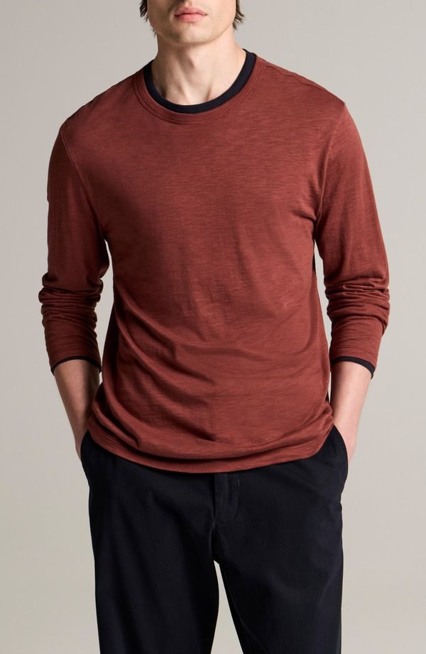 ヴィンス メンズ トップス Tシャツ コットン Vince Fine Slub Laye red Look Long Sleeve Pima Cotton TShirt DEEP SATINCOAST