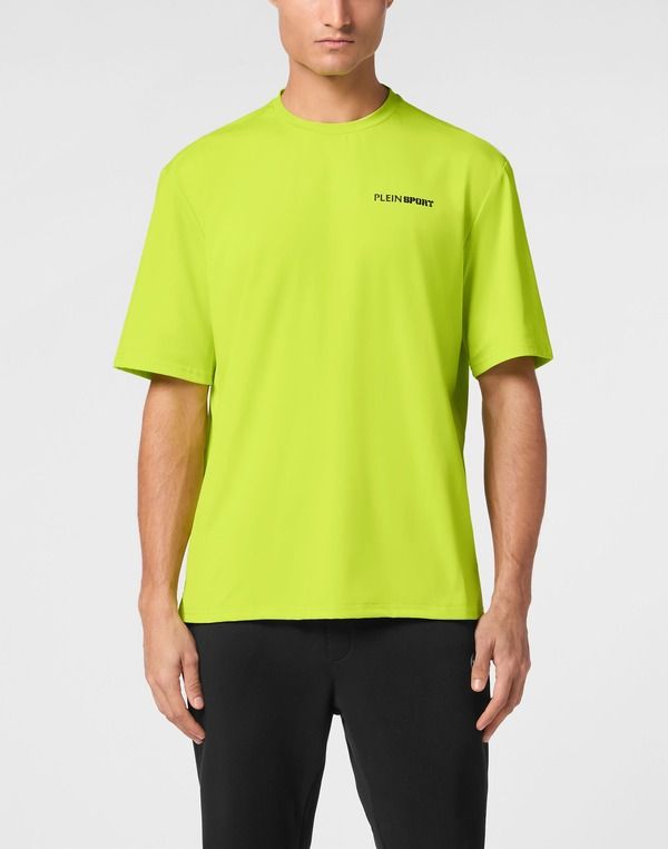 プレイン スポーツ メンズ トップス Tシャツ PLEIN SPORT Micro Rib TShirt Round Neck Ss Men yellowfluo
