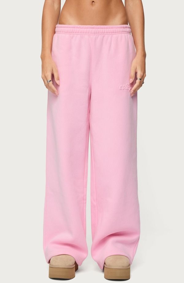 アディクテッド レディース ボトムス カジュアルパンツ ワイドレッグ スウェットパンツ トール ロゴ EDIKTED Totally Logo Wide Leg Sweatpants PINK ピンク