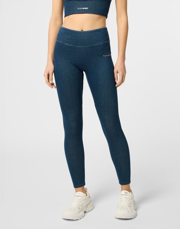 プレイン スポーツ レディース ボトムス デニムパンツ レギンス PLEIN SPORT Leggings Denim Touch Ps Women dark blue デニム