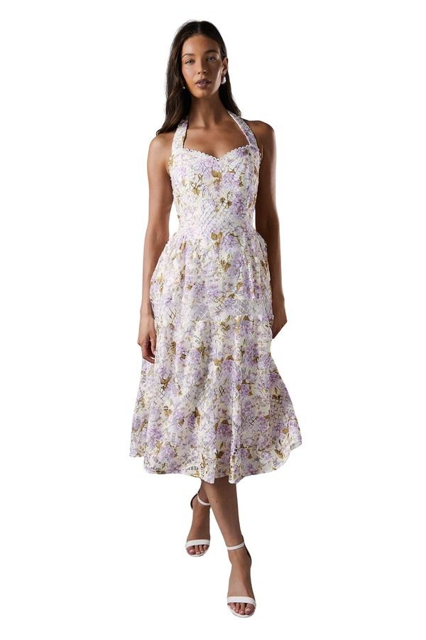 コースト レディース トップス ワンピース プリント ミディ レース ホルター Coast Printed Lace Halter Neck Midi Dress White ホワイト