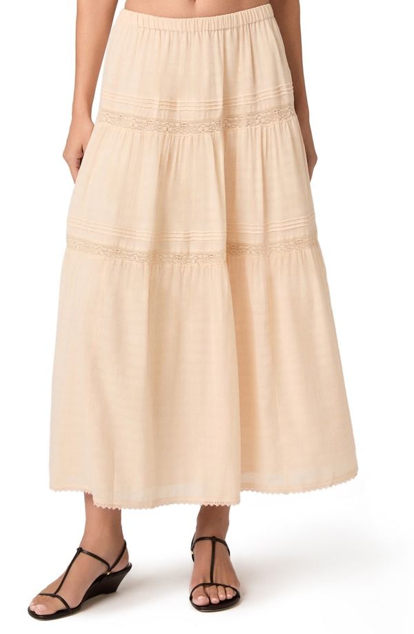 ペイジ レディース ボトムスカート ティアード マキシ PAIGE Andres Tie red Maxi Skirt LIGHT PEACH ピーチ