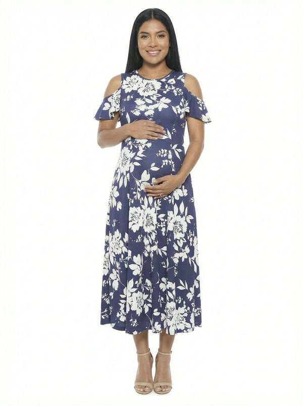 24 セブンコンフォート レディース トップス ワンピース A ライン フラワー柄 フリル マタニティ マキシ フラワー 24seven Comfort Apparel Maternity Flora