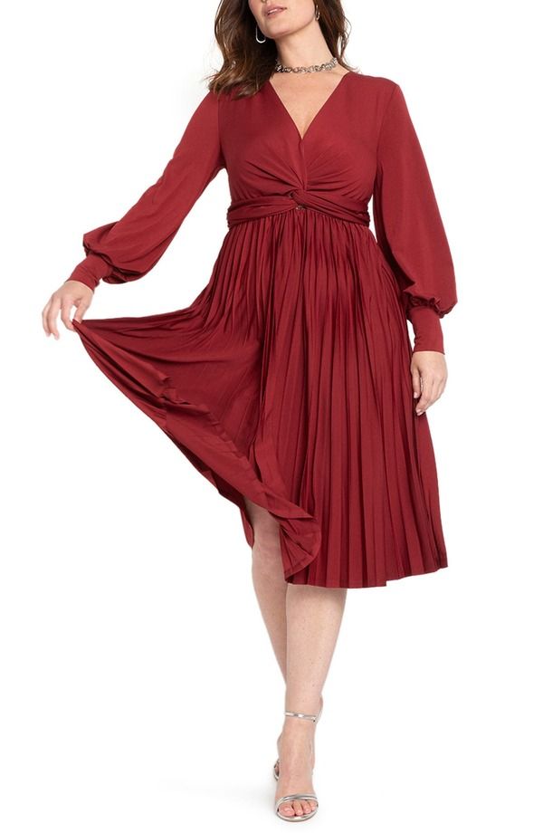エロクイ レディース トップス ワンピース プリーツスカート プラスサイズ プリーツ スカート ELOQUII Knot Front Pleated Skirt Dress Plus Regular