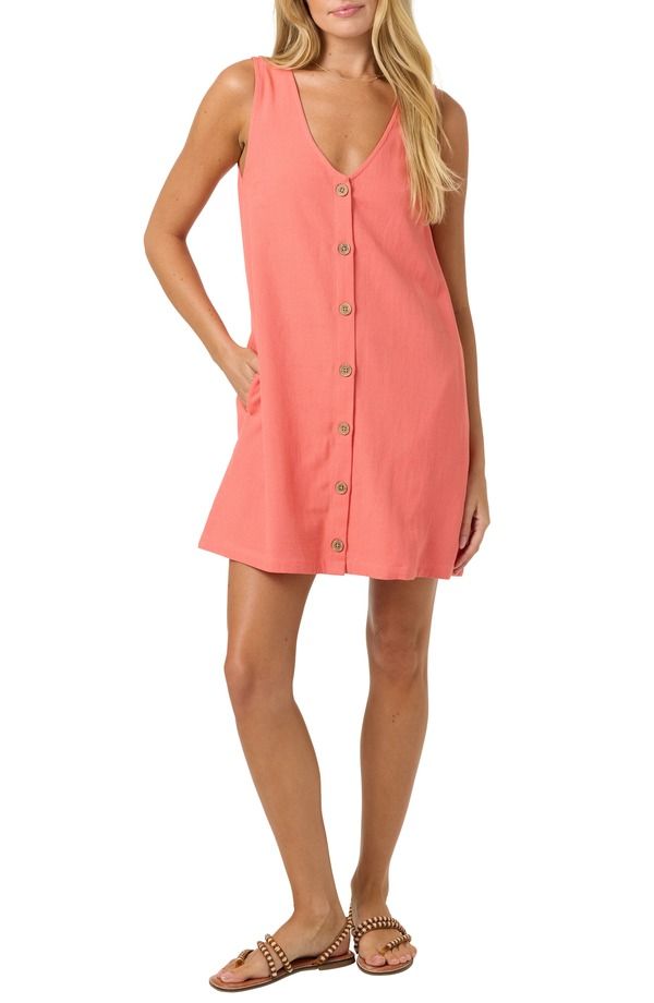 オニール レディース トップス ワンピース ミニ ONeill Sanders ButtonUp Minidress GEORGIA PEACH ピーチ