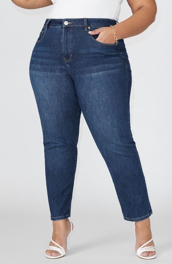 エロクイ レディース ボトムス デニムパンツ プラスサイズ ELOQUII The Leigh Super Stretch Slim Leg Jean Plus DARK WASH