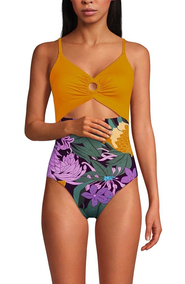 ランズエンド レディース トップス ワンピース Lands End ORing Monokini One Piece Swimsuit Dark Wine Floral BloomMango ワイン