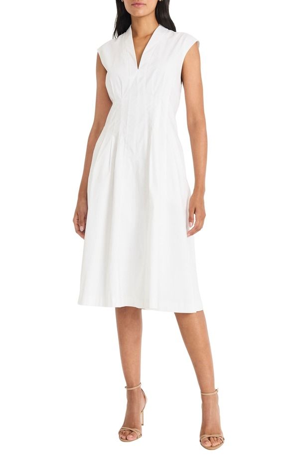 マギーロンドン レディース トップス ワンピース コットン Maggy London Stretch Cotton Fit Flare Dress BRILLIANT WHITE ホワイト