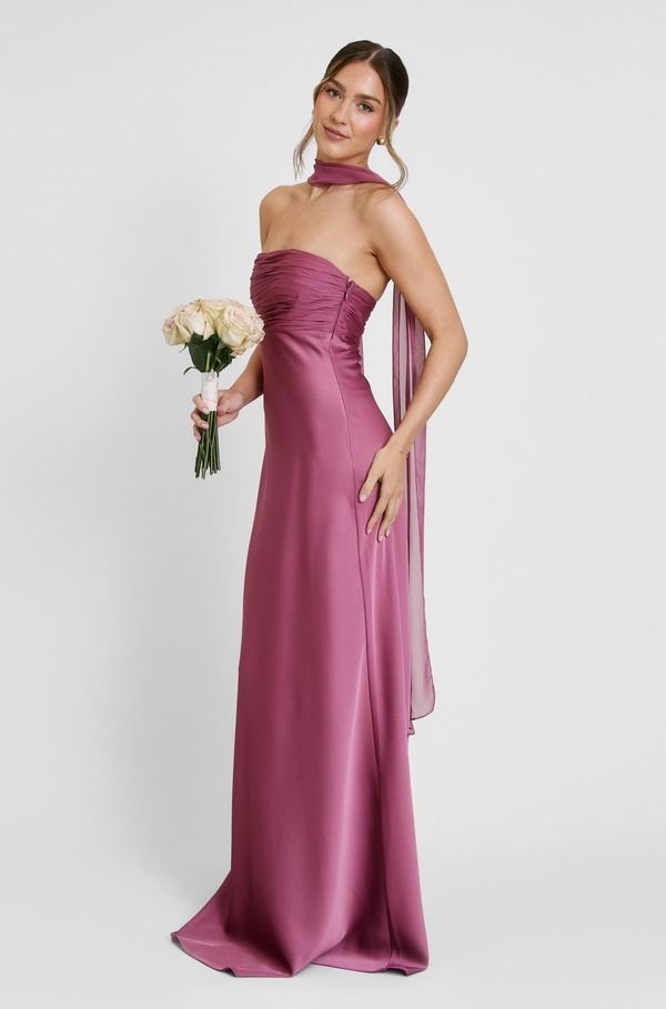 シックスストーリーズ レディース トップス ワンピース シフォン サテン マキシ Six Stories Chiffon Bandeau Satin Maxi Dress Plum プラム