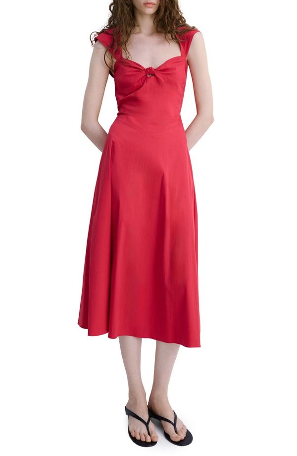 マンゴ レディース トップス ワンピース オープンバック ミディ コットン MANGOpen Back Cotton Blend Midi Dress RED レッド