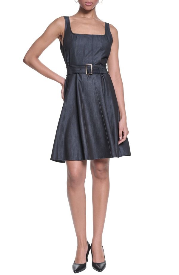 カール ラガーフェルド レディース ボトムス デニムパンツ KARLAGERFELD PARIS Beltedenim Fit Flare Dress INDIGO インディゴ