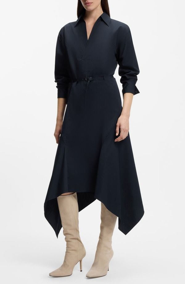 ボス レディース トップス ワンピース アシンメトリー ミディ シャツ コットン BOSS Doloh Long Sleeve Asymmetric Hem Cotton Midi Shirtdres
