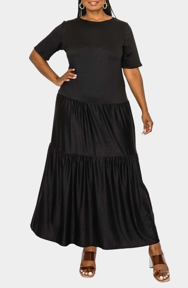 リブド レディース トップス ワンピース ティアード プラスサイズ マキシ L I V D Jourdan Tie red Maxi Dress Plus BLACK ブラック