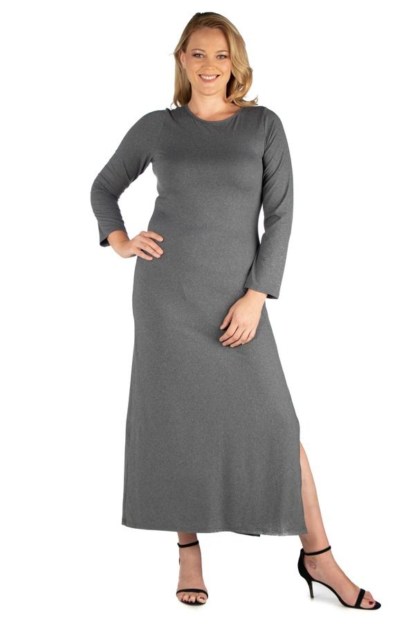 24 セブンコンフォート レディース トップス ワンピース サイドスリット プラスサイズ マキシ 24seven Comfort Apparel Plusize Long Sleeve Side Sl