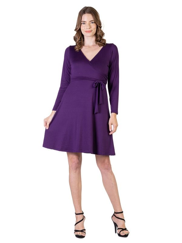 24 セブンコンフォート レディース トップス ワンピース Vネック 24seven Comfort Apparel Chic VNeck Long Sleeve Beltedress Purple