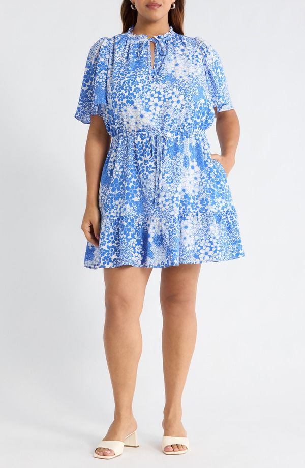 シュガーリップス レディース トップス ワンピース フラワー柄 プラスサイズ プリント フラワー SUGARLIPS Floral Print Flutter Sleeve Dress Plus WH