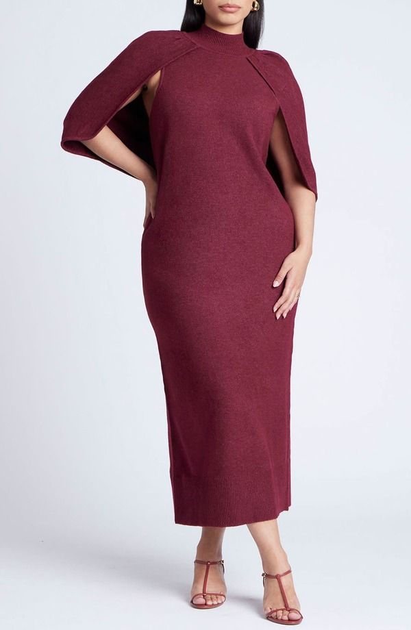 エロクイ レディース トップス ワンピース モックネック ケープデザイン プラスサイズ セーター キャップ ケープ ELOQUII Mock Neck Cape Sleeve Sweater Dres