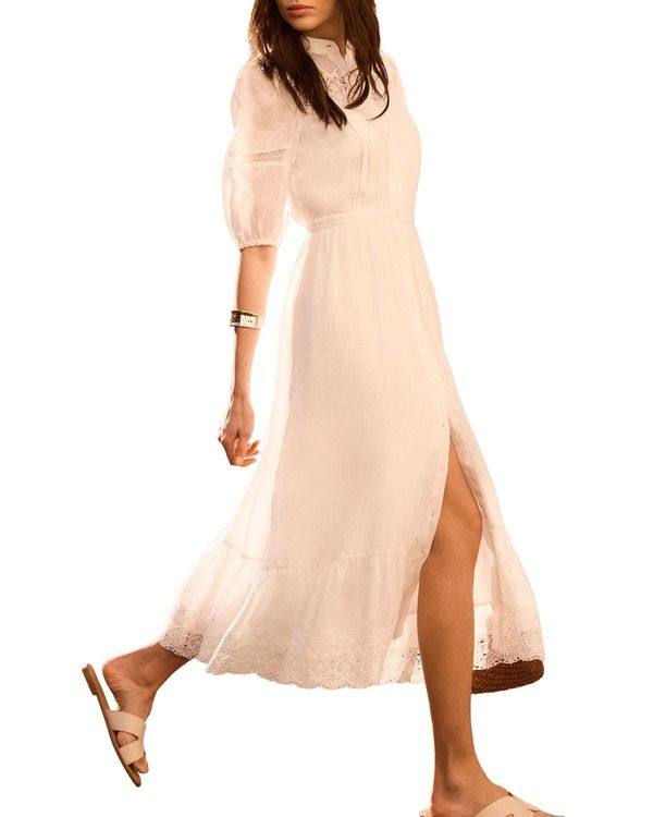 ミルトンベルベット レディース トップス ワンピース ミディ MINT VELVET Ramie Puff Sleeve Midi Dress Ivory アイボリー