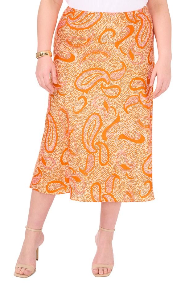 ワンステイト レディース ボトムスカート プラスサイズ プリント ミディ 1STATE Print Midi Skirt Plus RUSSET ORANGE オレンジ