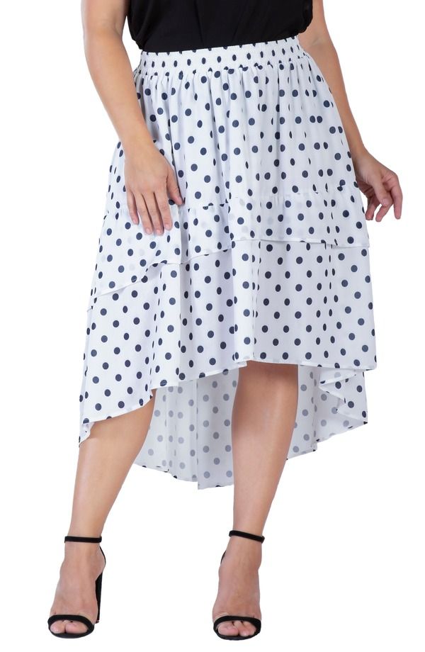 スタンダーズ アンド プラクティス レディース ボトムスカート ドット柄 ティアードット プラスサイズ Standards Practices Polka Dotie red HighLow Skir