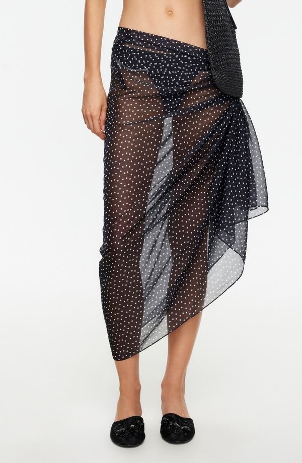 ライオネス レディース ボトムスカート シアー LIONESS Wavelength Sheer CoverUp Wrap Skirt NOIR POLKA