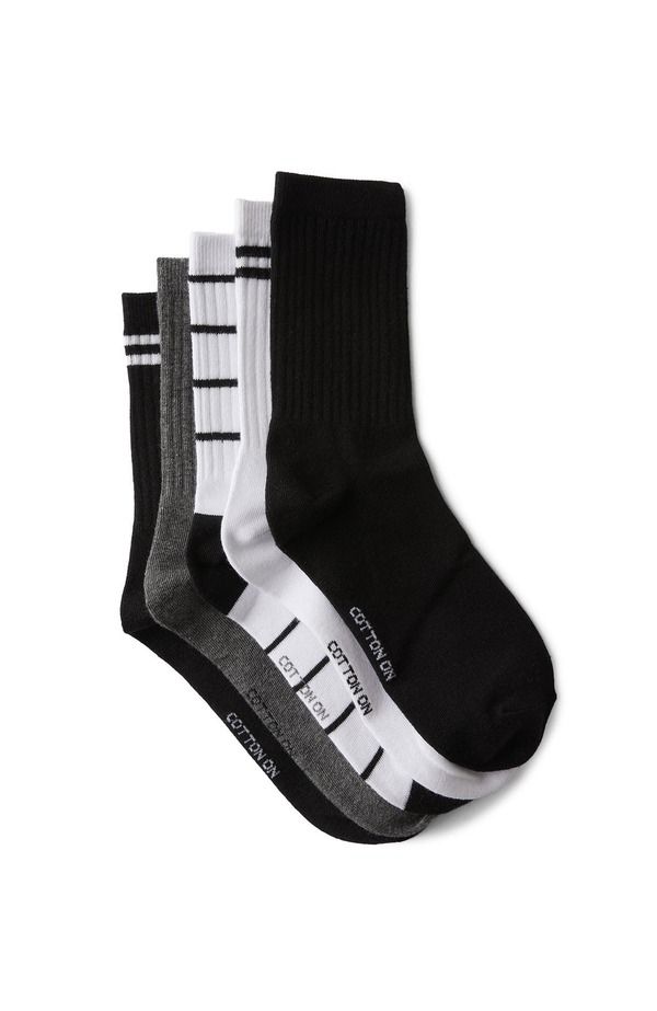コットンオン レディース アンダーウェア 靴下 Cotton 5Pk Crew Sock Black White Stripe Mix ホワイト