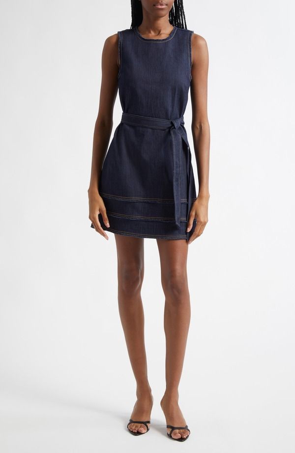 サンク セプト レディース ボトムス デニムパンツ ミニワンピース ミニ ノースリーブ Cinq Sept Mindie Sleeveless Tie Waist Deniminidress INDI