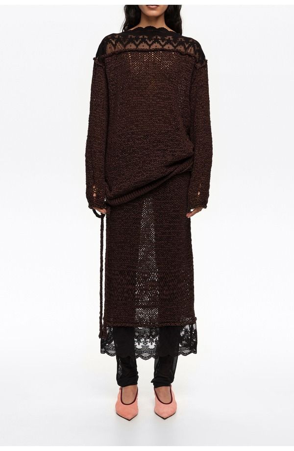ビンバイローラ レディース ボトムスカート レース ニット Bimba y Lolace Knit Skirt DARK BROWN ブラウン
