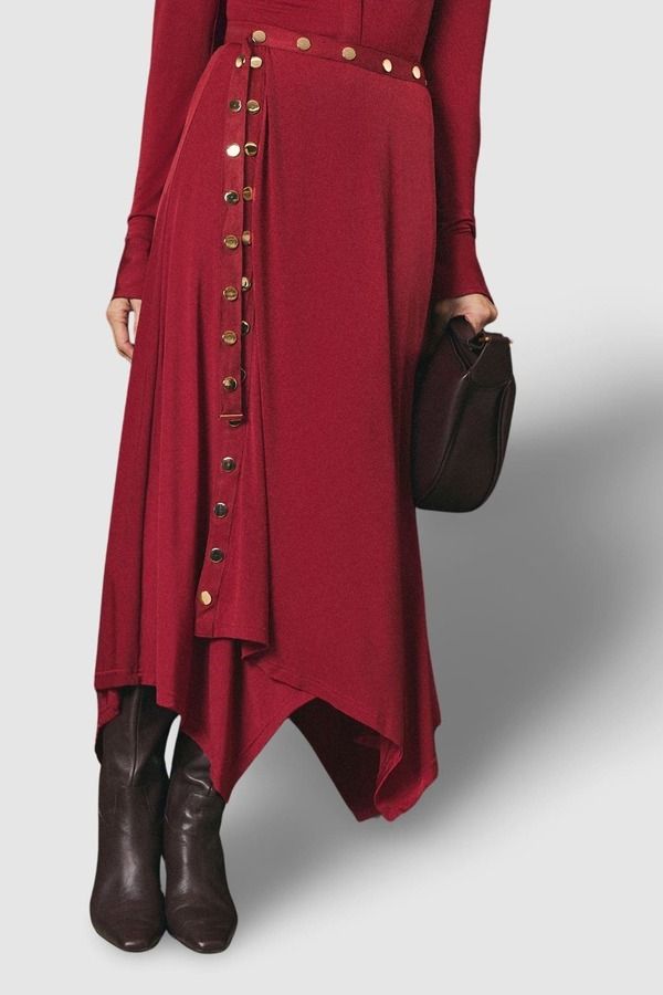 カレンミレン レディース ボトムスカート クレープ マキシ Karen Millen Crepe Hanky Hem Eyelet Maxi Skirt Burgundy バーガンディ 40,170円