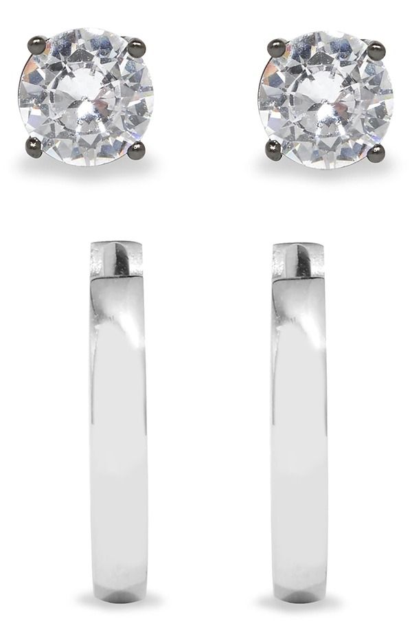 ブルックアンドヨーク メンズ アクセサリー ピアス・イヤリング Brook and York Mens Hoops Cubic Zirconia Stud Earringset SILVER シルバー