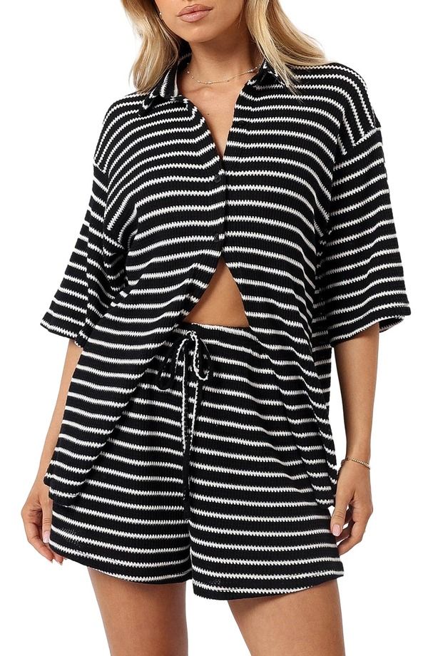 ペタルアンドパップ レディース ボトムス ハーフパンツ・ショーツ シャツ ショートパンツ コットン ニット Petal Pup Linnea Stripe Cotton Knit ButtonUp S