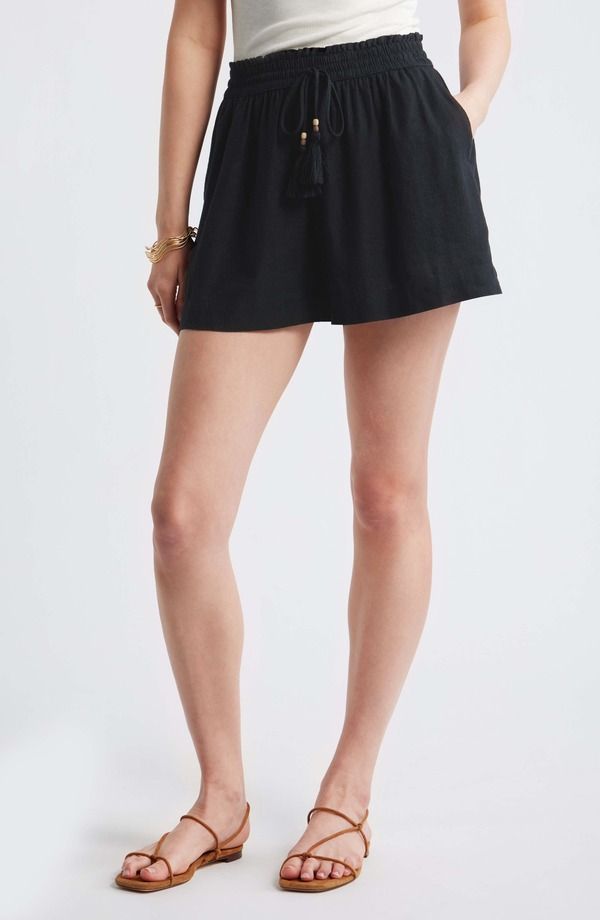 トレジャーアンドボンズ レディース ボトムス ハーフパンツ・ショーツ ショートパンツ リネン Treasure Bond Beaded Tasselinen Blend Shorts BLACK ブラ