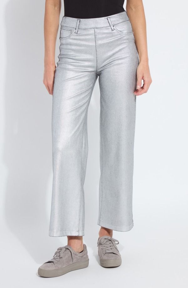 リジー レディース ボトムス デニムパンツ ワイドレッグ ハイウエストール コート ジーンズ Lysse Metallicoated High Waist Wide Leg PullOn Jeans