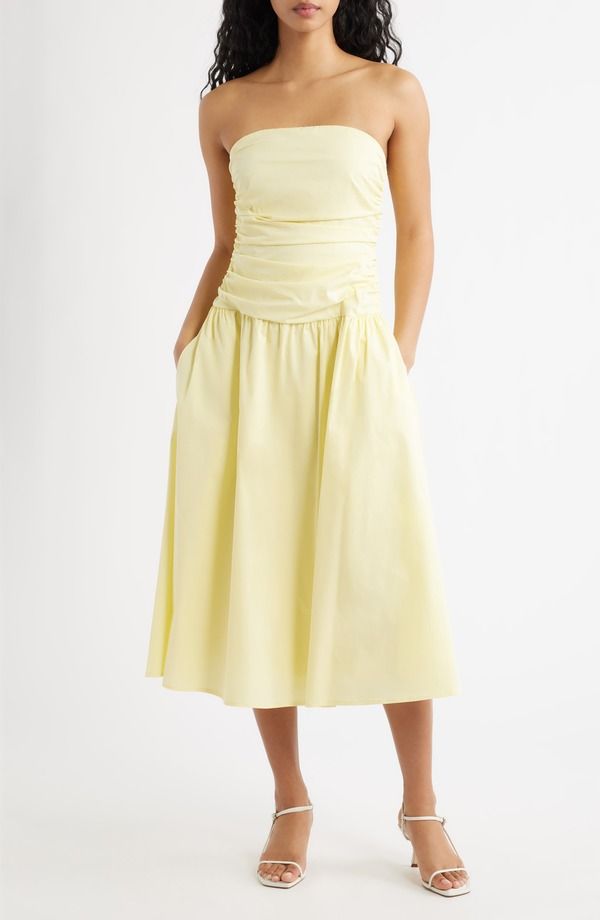 ルルズ レディース トップス ワンピース A ライン ギャザー ミディ ストラップレス Lulus Molly Ruched Bodice Strapless ALine Midi Dress BUT