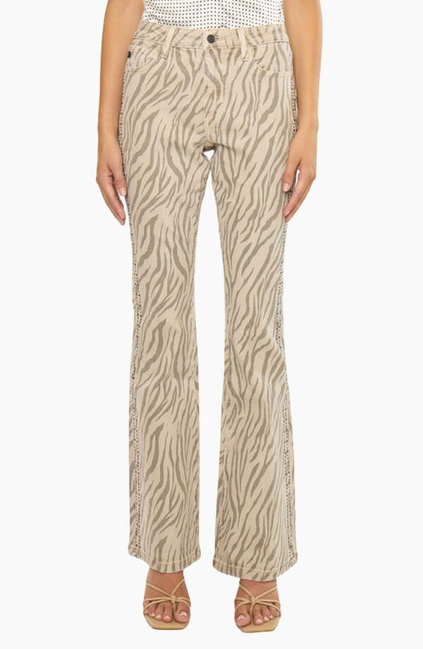 カンクン レディース ボトムス デニムパンツ ジーンズ KanCan Zellie High Rise Flare Jeans Beige Zebra Print ベージュ