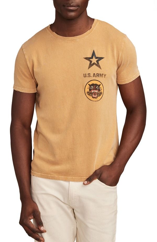 ラッキーブランド メンズ トップス Tシャツ コットン グラフィック Lucky Brand Army Tank Destroyer Units Distressed Cotton Graphic T