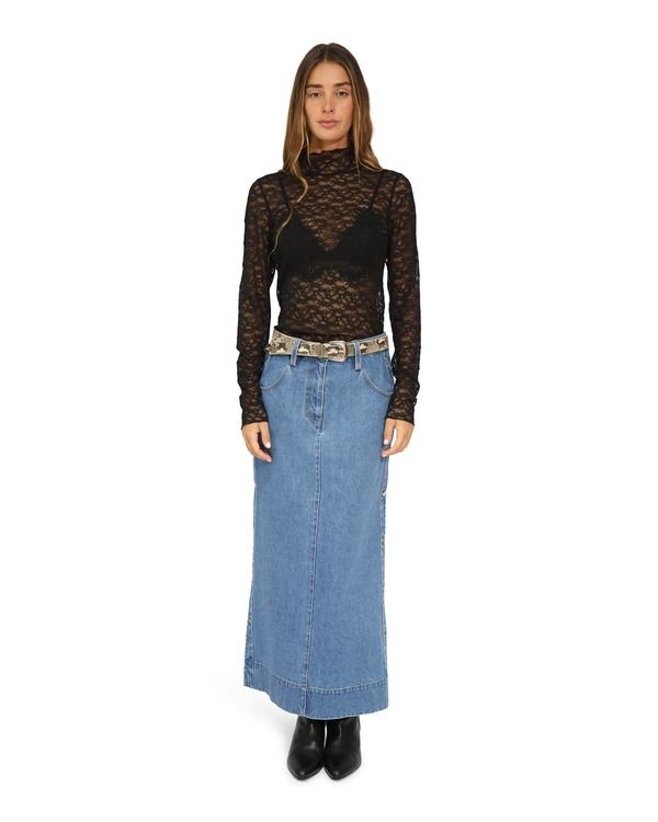 ベルアンドブルーム レディース ボトムス デニムパンツ スカート マキシ Belle Bloom Edge Line Denimaxi Skirt with Side Buttons Dark Blu