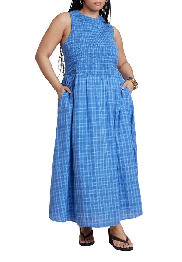 エロクイ レディース トップス ワンピース プラスサイズ シャーリング ELOQUII Smocked Bodice Plaidress Plus Regular PLAID PARTY チェック