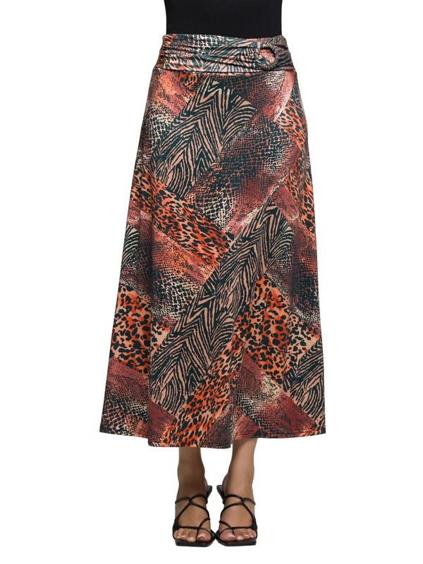 24 セブンコンフォート レディース ボトムスカート プリント パッチワーク マキシ 24seven Comfort Apparel Animal Patchwork Print Maxi Skirt