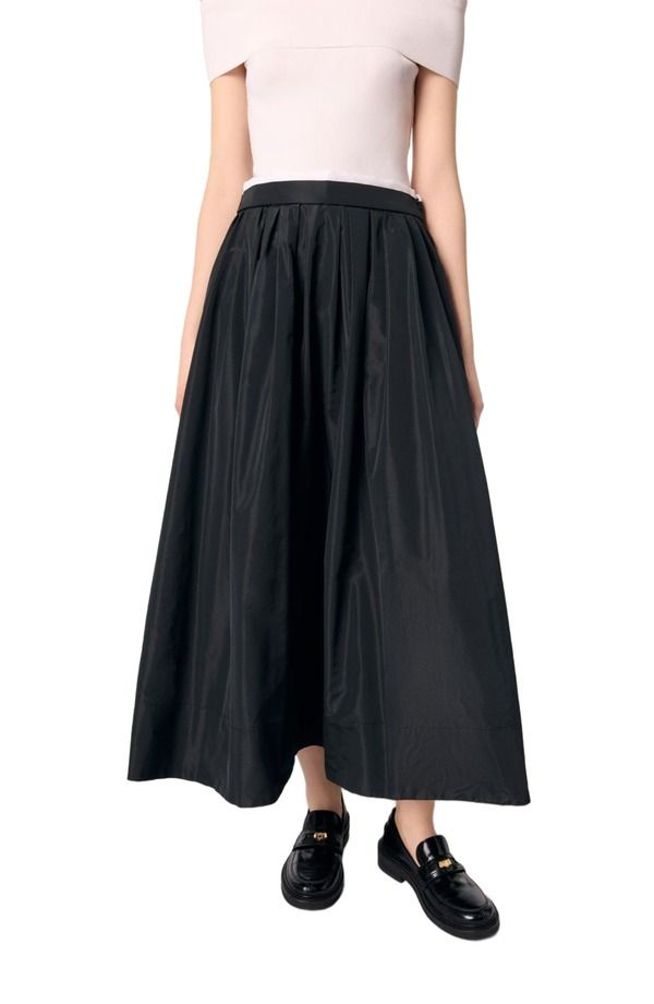 マージュ レディース ボトムスカート コントラスト マキシ maje maxi skirt with contrast waistband Black ブラック