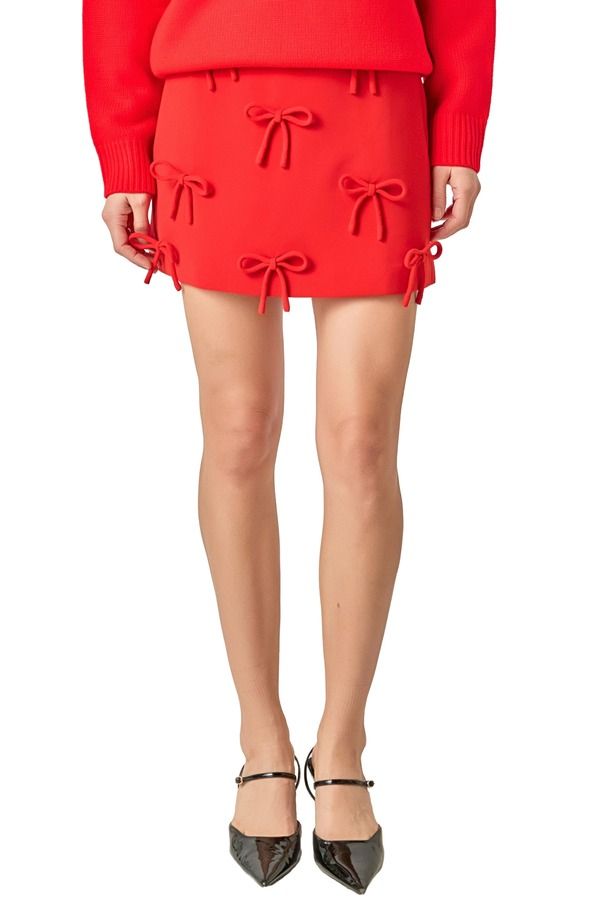 イングリッシュファクトリー レディース ボトムスカート ミニ English Factory Bow Embellished Miniskirt RED レッド