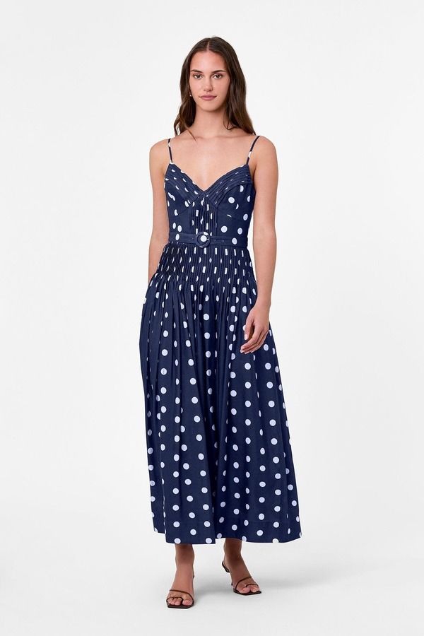 ニコラスカークウッド レディース トップス ワンピース NICHOLAS Mireille Pintuck Dress NAVY POLKA DOT ネイビー
