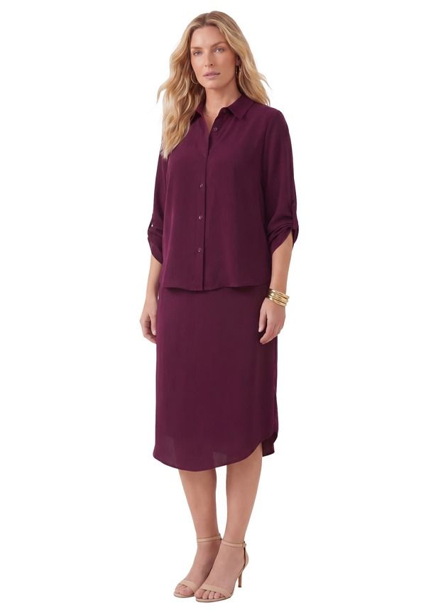 ロアマンズ レディース トップス ワンピース プラスサイズ ジャケット Roamans Roll Tab Jacket Dress Plus Regular DARK BERRY