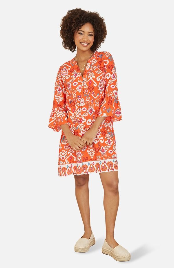 ユミキム レディース トップス ワンピース プリント Yumi Fla red Ikat Print 34 Sleeve Tunic Dress Orange オレンジ