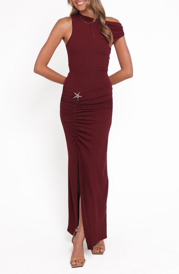 ペタルアンドパップ レディース トップス ワンピース ワンショルダー マキシ Petal Pup Sandara OneShoulder Maxi Cocktail Dress BURGUNDY バー