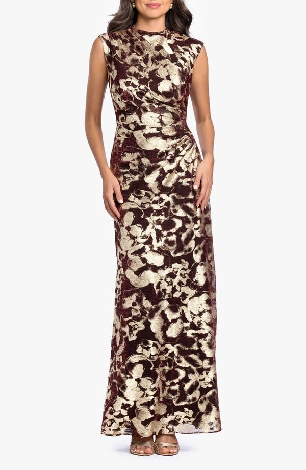 ベッツィアンドアダム レディース トップス ワンピース ギャザー Betsy Adam Crinkled Ruched Gown WINE GOLD ワイン 50,880円