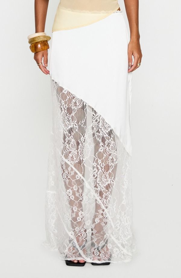 プリンセスポリー レディース ボトムスカート レース マキシ Princess Polly Castelli Lace Maxi Skirt WHITE ホワイト