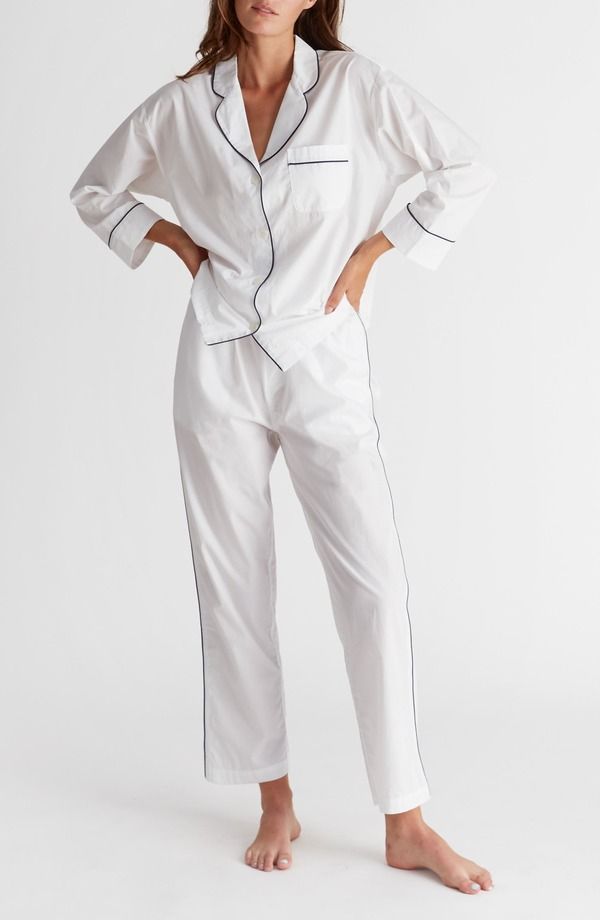 スリーピージョンズ レディース アンダーウェア ナイトウェア Sleepy Jones Marina Pajama Set White Poplin ホワイト