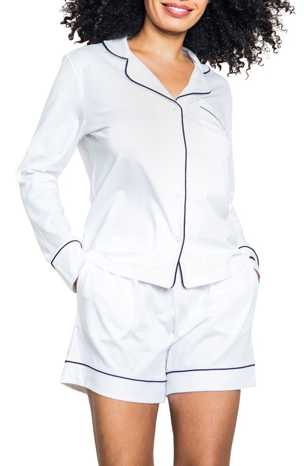 プティットプリュム レディース アンダーウェア ナイトウェア コットン Petite Plume Luxe Pima Cotton Short Pajamas WHITE ホワイト